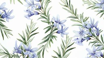 Seamless pattern of Rosemary flower in watercolor style isolated on white background. Rosemary flower texture background. Generative AI photo