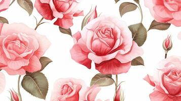 Seamless pattern of Rose flower in watercolor style isolated on white background. Rose flower texture background. Generative AI photo