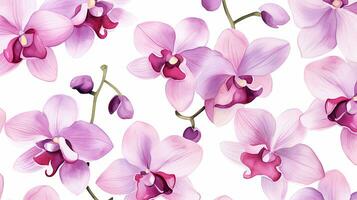 sin costura modelo de orquídea flor en acuarela estilo aislado en blanco antecedentes. orquídea flor textura antecedentes. generativo ai foto