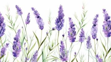 Seamless pattern of Lavender flower in watercolor style isolated on white background. Lavender flower texture background. Generative AI photo