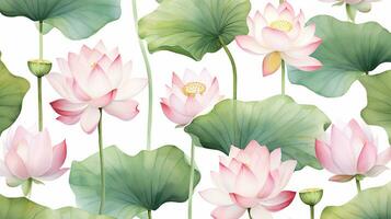 sin costura modelo de loto flor en acuarela estilo aislado en blanco antecedentes. loto flor textura antecedentes. generativo ai foto