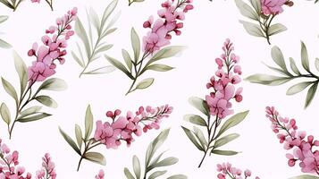 Seamless pattern of Heather flower in watercolor style isolated on white background. Heather flower texture background. Generative AI photo