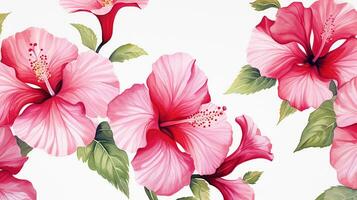 sin costura modelo de hibisco flor en acuarela estilo aislado en blanco antecedentes. hibisco flor textura antecedentes. generativo ai foto
