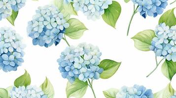 Seamless pattern of Hydrangea flower in watercolor style isolated on white background. Hydrangea flower texture background. Generative AI photo