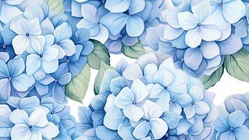 Seamless pattern of Hydrangea flower in watercolor style isolated on white background. Hydrangea flower texture background. Generative AI photo