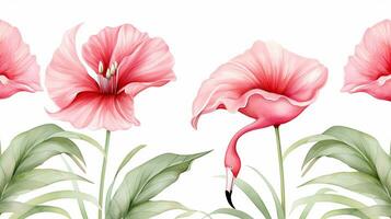 Seamless pattern of Flamingo flower in watercolor style isolated on white background. Flamingo flower texture background. Generative AI photo