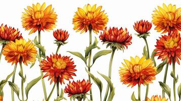 Seamless pattern of Gaillardia flower in watercolor style isolated on white background. Gaillardia flower texture background. Generative AI photo