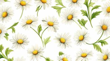 Seamless pattern of Daisy flower in watercolor style isolated on white background. Daisy flower texture background. Generative AI photo