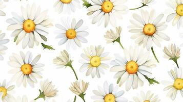 Seamless pattern of Daisy flower in watercolor style isolated on white background. Daisy flower texture background. Generative AI photo