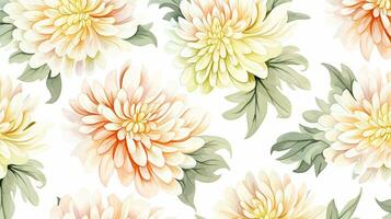 Seamless pattern of Chrysanthemum flower in watercolor style isolated on white background. Chrysanthemum flower texture background. Generative AI photo