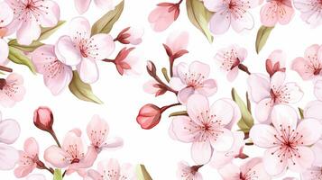 Seamless pattern of Cherry Blossom flower in watercolor style isolated on white background. Cherry Blossom flower texture background. Generative AI photo