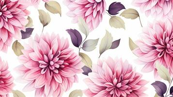 Seamless pattern of Dahlia flower in watercolor style isolated on white background. Dahlia flower texture background. Generative AI photo