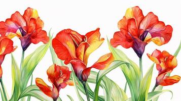Seamless pattern of Canna Lily flower in watercolor style isolated on white background. Canna Lily flower texture background. Generative AI photo