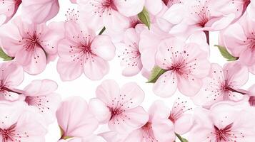 Seamless pattern of Cherry Blossom flower in watercolor style isolated on white background. Cherry Blossom flower texture background. Generative AI photo