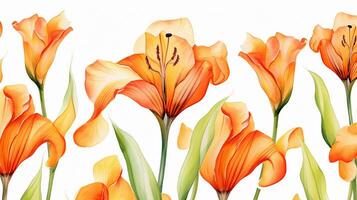 Seamless pattern of Canna Lily flower in watercolor style isolated on white background. Canna Lily flower texture background. Generative AI photo
