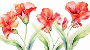 Seamless pattern of Canna Lily flower in watercolor style isolated on white background. Canna Lily flower texture background. Generative AI photo