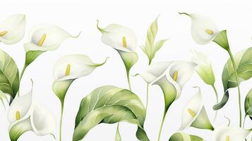 Seamless pattern of Calla Lily flower in watercolor style isolated on white background. Calla Lily flower texture background. Generative AI photo