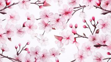 Seamless pattern of Cherry Blossom flower in watercolor style isolated on white background. Cherry Blossom flower texture background. Generative AI photo