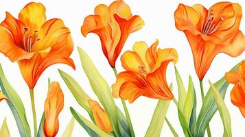 Seamless pattern of Canna Lily flower in watercolor style isolated on white background. Canna Lily flower texture background. Generative AI photo