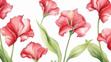 Seamless pattern of Canna Lily flower in watercolor style isolated on white background. Canna Lily flower texture background. Generative AI photo