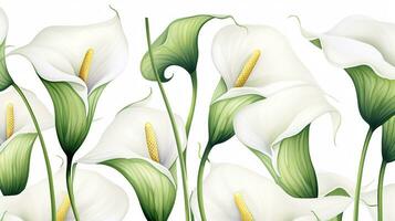 Seamless pattern of Calla Lily flower in watercolor style isolated on white background. Calla Lily flower texture background. Generative AI photo