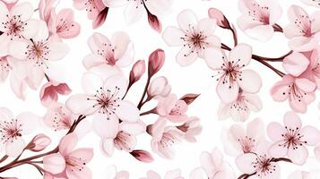 Seamless pattern of Cherry Blossom flower in watercolor style isolated on white background. Cherry Blossom flower texture background. Generative AI photo