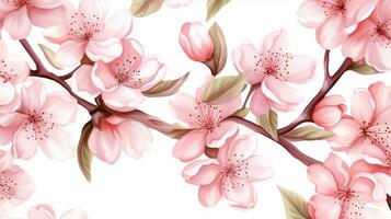 Seamless pattern of Cherry Blossom flower in watercolor style isolated on white background. Cherry Blossom flower texture background. Generative AI photo