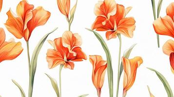 Seamless pattern of Canna Lily flower in watercolor style isolated on white background. Canna Lily flower texture background. Generative AI photo