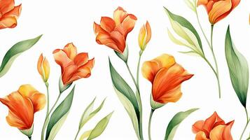 Seamless pattern of Canna Lily flower in watercolor style isolated on white background. Canna Lily flower texture background. Generative AI photo