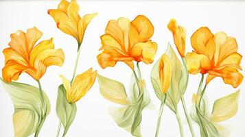 Seamless pattern of Canna Lily flower in watercolor style isolated on white background. Canna Lily flower texture background. Generative AI photo
