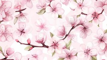 Seamless pattern of Cherry Blossom flower in watercolor style isolated on white background. Cherry Blossom flower texture background. Generative AI photo