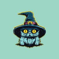 Frightened Novice Wizard Cat Flat Illustration vector