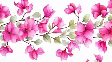 Seamless pattern of Bougainvillea flower in watercolor style isolated on white background. Bougainvillea flower texture background. Generative AI photo