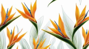 Seamless pattern of Bird of Paradise flower in watercolor style isolated on white background. Bird of Paradise flower texture background. Generative AI photo