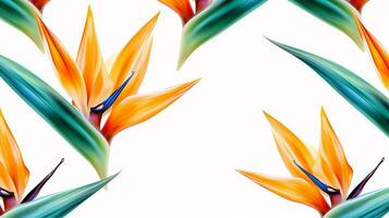 Seamless pattern of Bird of Paradise flower in watercolor style isolated on white background. Bird of Paradise flower texture background. Generative AI photo