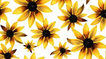 Seamless pattern of Black-Eyed Susan flower in watercolor style isolated on white background. Black-Eyed Susan flower texture background. Generative AI photo