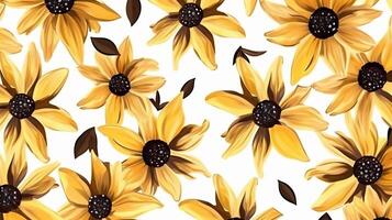 Seamless pattern of Black-Eyed Susan flower in watercolor style isolated on white background. Black-Eyed Susan flower texture background. Generative AI photo