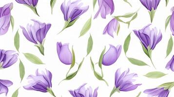 Seamless pattern of Bellflower flower in watercolor style isolated on white background. Bellflower flower texture background. Generative AI photo