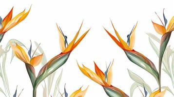 Seamless pattern of Bird of Paradise flower in watercolor style isolated on white background. Bird of Paradise flower texture background. Generative AI photo