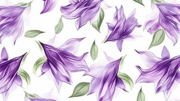 Seamless pattern of Bellflower flower in watercolor style isolated on white background. Bellflower flower texture background. Generative AI photo