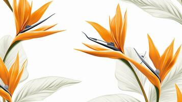 Seamless pattern of Bird of Paradise flower in watercolor style isolated on white background. Bird of Paradise flower texture background. Generative AI photo