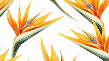 Seamless pattern of Bird of Paradise flower in watercolor style isolated on white background. Bird of Paradise flower texture background. Generative AI photo