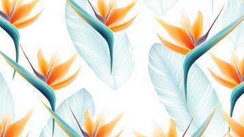 Seamless pattern of Bird of Paradise flower in watercolor style isolated on white background. Bird of Paradise flower texture background. Generative AI photo