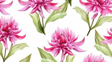 Seamless pattern of Bee Balm flower in watercolor style isolated on white background. Bee Balm flower texture background. Generative AI photo