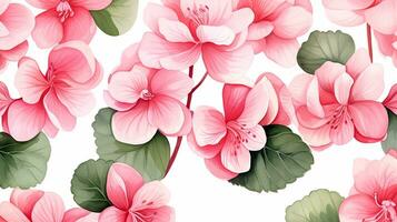 Seamless pattern of Begonia flower in watercolor style isolated on white background. Begonia flower texture background. Generative AI photo