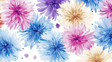 Seamless pattern of Aster flower in watercolor style isolated on white background. Aster flower texture background. Generative AI photo