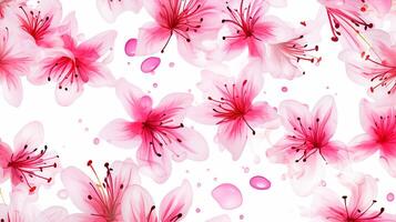 Seamless pattern of Azalea flower in watercolor style isolated on white background. Azalea flower texture background. Generative AI photo