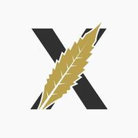 Letter X Cannabis Logo Concept With Marijuana Leaf Icon vector