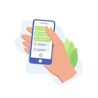 To do app concept. Hand holding smartphone with to do list on the display. Trendy flat style. Vector illustration.