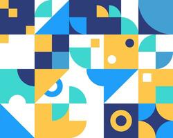 Retro geometric abstract background. Colorful circles, squares, rhombuses and other shapes. Vector illustration.